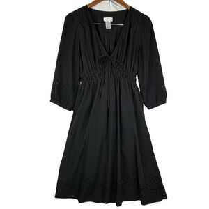 DEPT Black Tie up V-Neck Cinch Waist Cut out Sleeve Cuff & Hemline Midi Dress